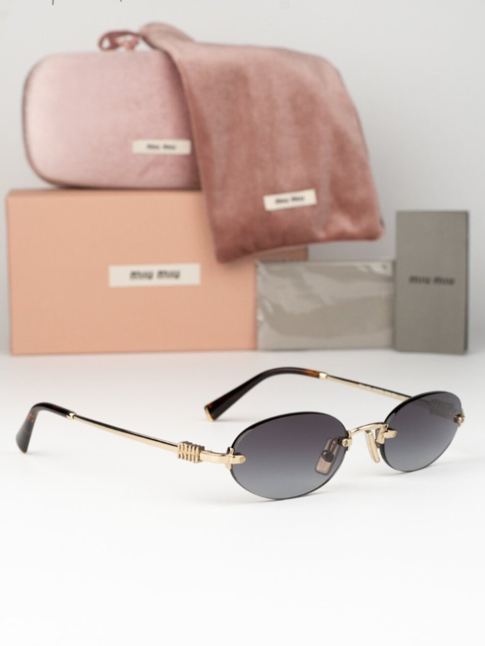 Miu Miu Women Sunglasses Old Gold Grey Gradient Oval MUA54S ZVN5D1 NEW AUTHENTIC